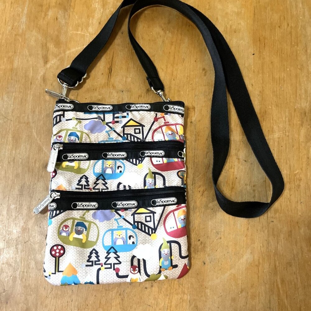 LeSportsac Crossbody Adjustable 3 Zipper Mountain Life Purse Bag 9x7” Crossbody